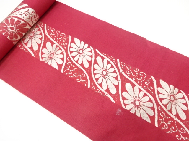 アンティーク　竹立涌に菊模様織り出し　八寸帯地反物